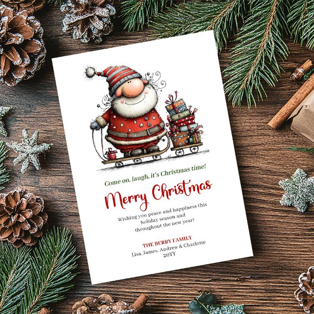 Cartes Pour Fêtes Annuelles Playful Santa Funny Red Green Holiday Greeting (Playful Santa Funny Red Green Holiday Greeting)