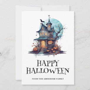 Cartes Pour Fêtes Annuelles Pleine lune Citrouilles Haunted House Halloween Ca