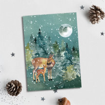 Pleine lune de la forêt de Doe et Fawn Deer Snowfa