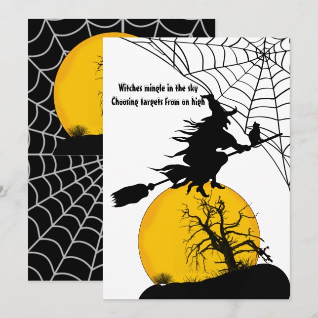 Cartes Pour Fêtes Annuelles Pleine lune de sorcière volant Citation Éffrayante (Devant / Derrière)