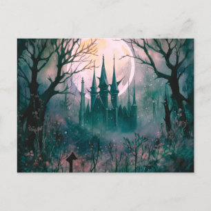 Cartes Pour Fêtes Annuelles Pleine lune du château gothique dans la forêt Hall