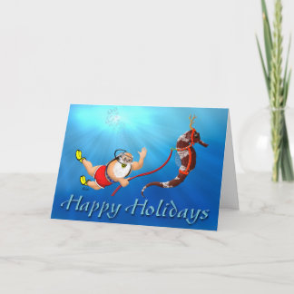 Cartes Pour Fêtes Annuelles Plongée sous-marine Père Noël & Seahorse Joyeux Va