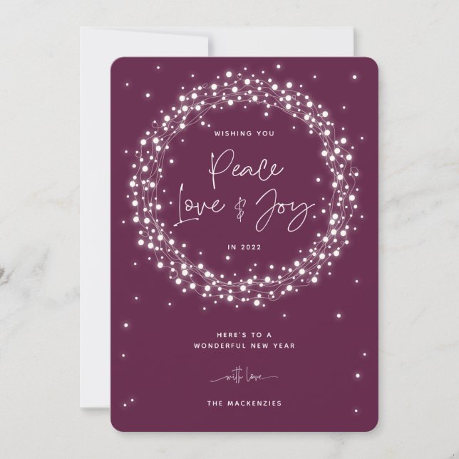 Cartes Pour Fêtes Annuelles Plum Peace Love+Joie Éclairage Noël (Devant)