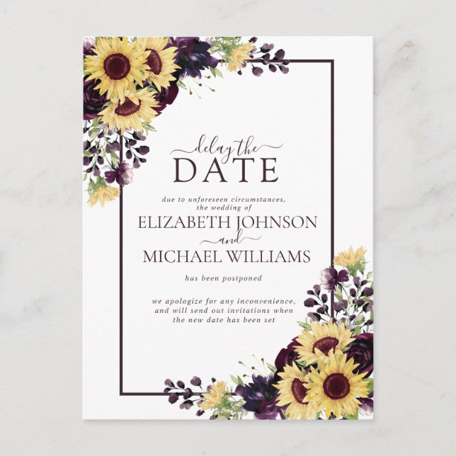 Cartes Pour Fêtes Annuelles Plum Purple Tournesol Aquarelle Retard Date (Devant)
