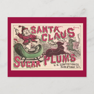 Cartes Pour Fêtes Annuelles Plums de sucre Santa Claus - Noël Vintage