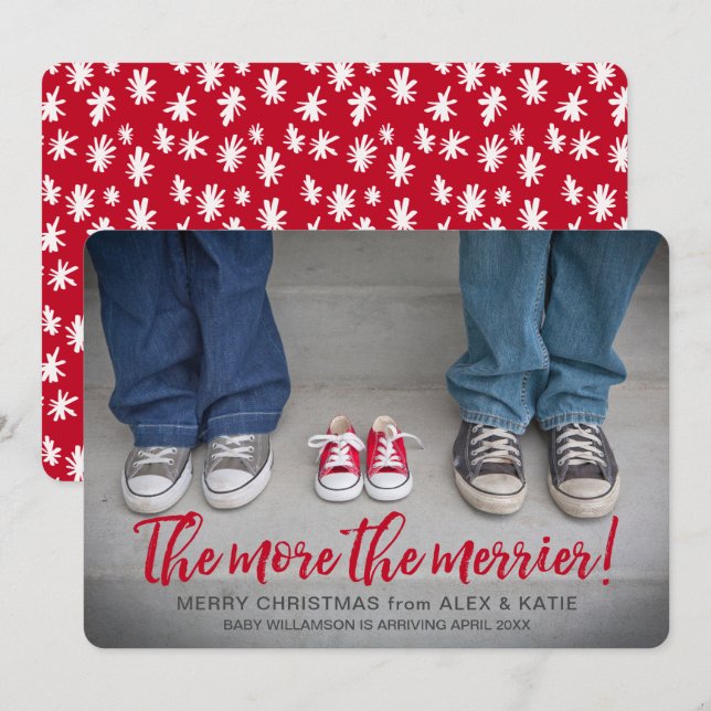 Cartes Pour Fêtes Annuelles Plus Le Jour de Noël de la Grossesse Merrier (Devant / Derrière)