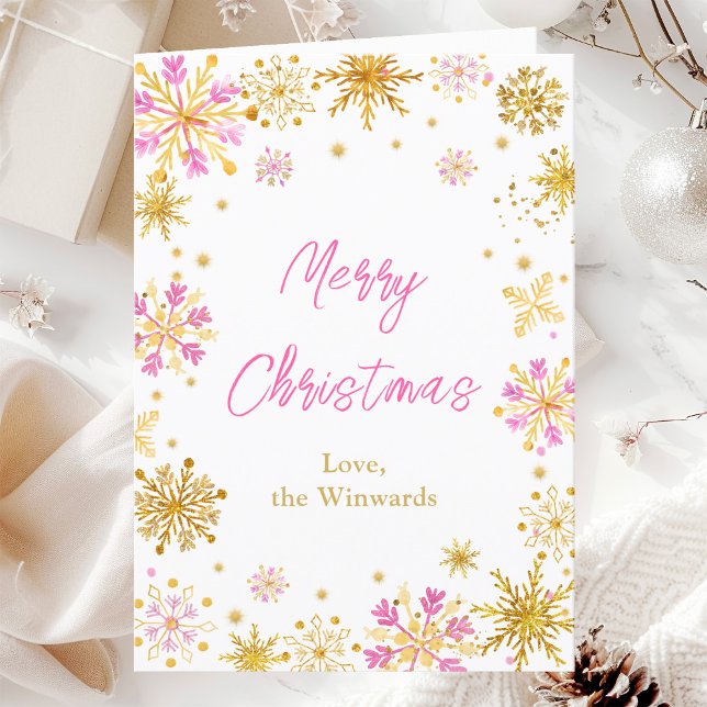 Cartes Pour Fêtes Annuelles Pneus roses et or Joyeux Noël (Créateur téléchargé)