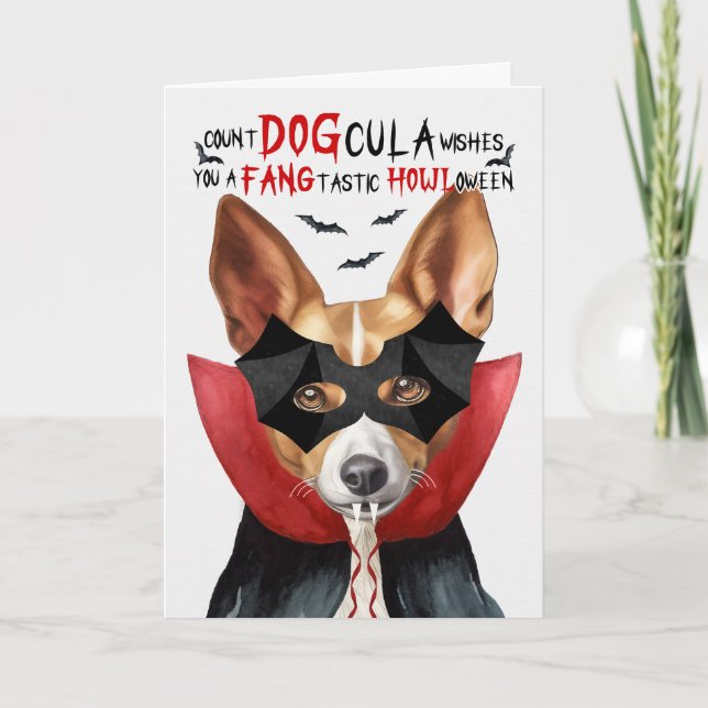 Cartes Pour Fêtes Annuelles Podengo Chien drôle Nombre de DOGcula Halloween (Devant)