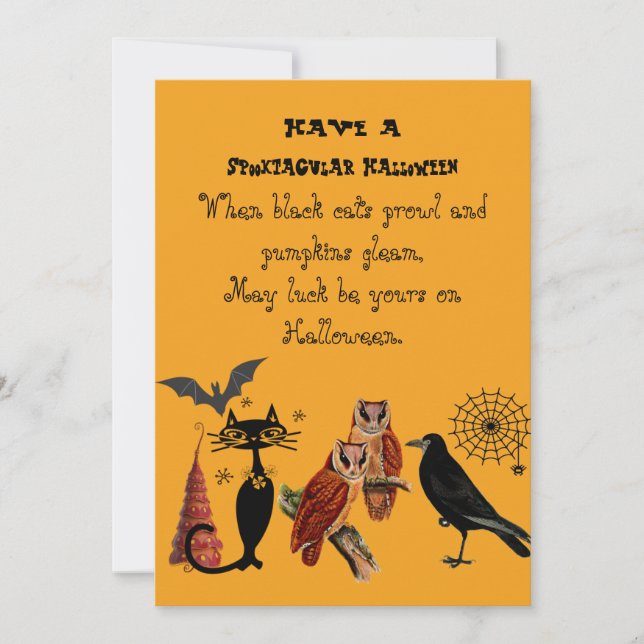 Cartes Pour Fêtes Annuelles Poème de Halloween Spooktacular Chat Noir Hiboux C (Devant)