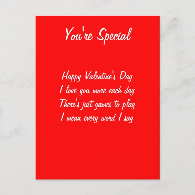 Cartes Pour Fêtes Annuelles Poème de la Saint Valentin (Devant)
