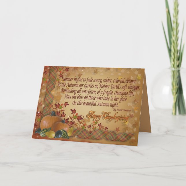 Cartes Pour Fêtes Annuelles Poème lumineux d'automne Thanksgiving salut (Devant)