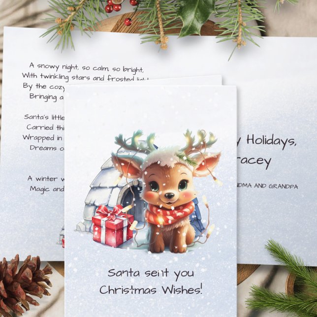 Cartes Pour Fêtes Annuelles Poème Rhyme Cute Reindeer Snowflakes Enfants Noël (Créateur téléchargé)