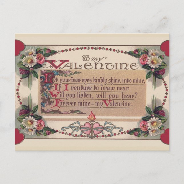 Cartes Pour Fêtes Annuelles Poème Valentine (Devant)