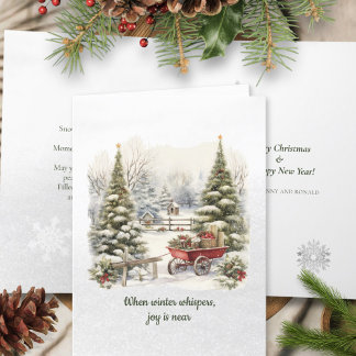 Cartes Pour Fêtes Annuelles Poème Vert Nordique Neige Pin Forêt Arbre de Noël