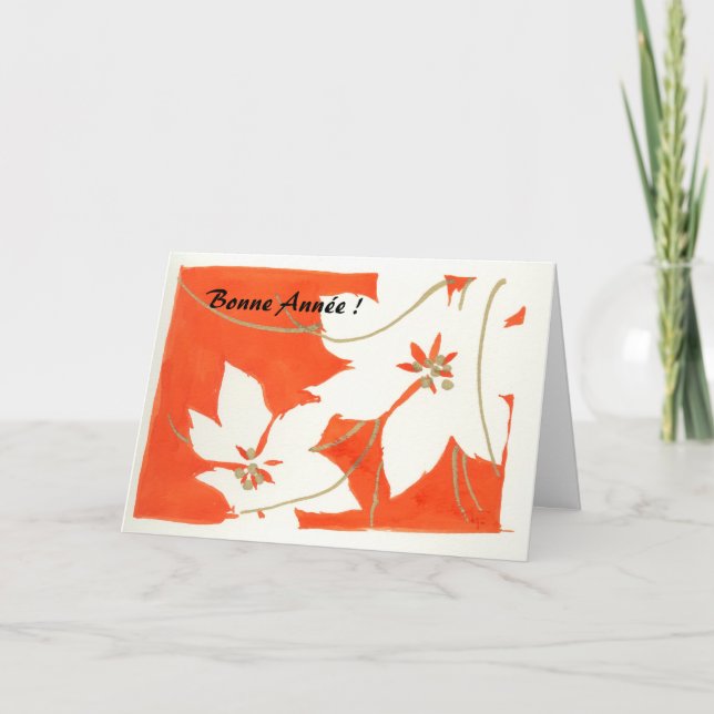 Cartes Pour Fêtes Annuelles Poinsetia Bonne Année (Devant)