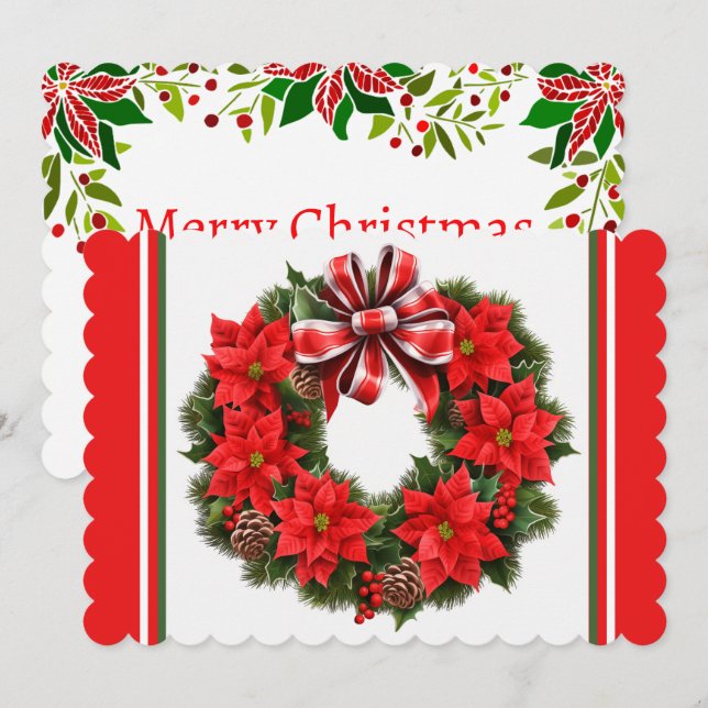 Cartes Pour Fêtes Annuelles Poinsettia Ajouter Signature & Message (Devant / Derrière)