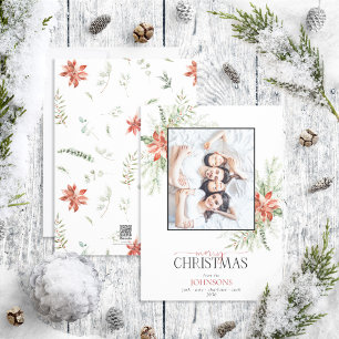 Cartes Pour Fêtes Annuelles Poinsettia Berry Greenery Joyeux Noël Photo Ho