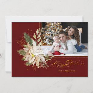 Cartes Pour Fêtes Annuelles Poinsettia blanche, Verdure or Calligraphie