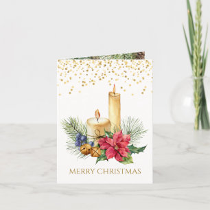 Cartes Pour Fêtes Annuelles Poinsettia, bougies, pin, cloches Noël