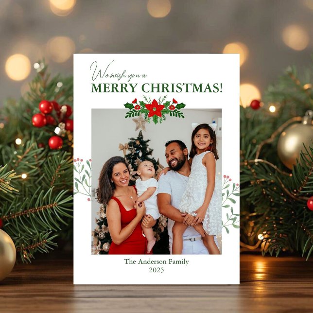 Cartes Pour Fêtes Annuelles Poinsettia Christmas Photo Greeting Card (Créateur téléchargé)