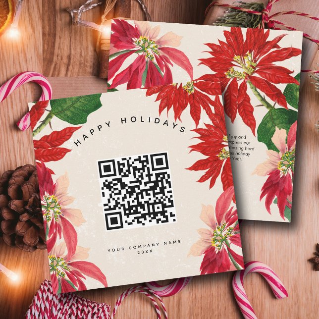 Cartes Pour Fêtes Annuelles Poinsettia Corporate Business QR Code Noël (Poinsettia Corporate Business QR Code Christmas Holiday Card)