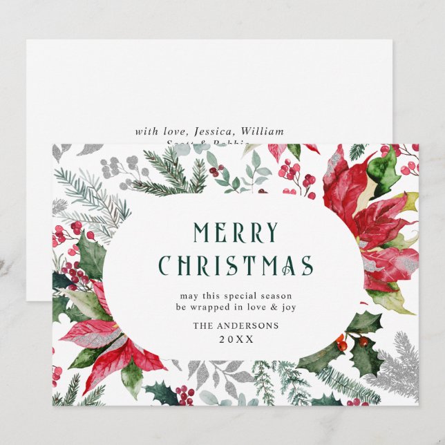 Cartes Pour Fêtes Annuelles Poinsettia de fête Noël Gui Photo (Devant / Derrière)