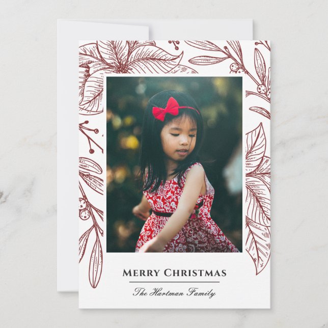 Cartes Pour Fêtes Annuelles Poinsettia Empreinte Élégante Photo Rouge (Devant)