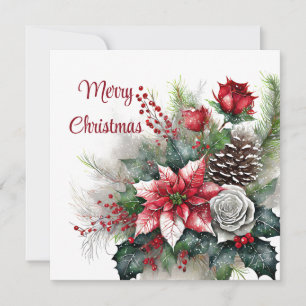 Cartes Pour Fêtes Annuelles Poinsettia et spray rose
