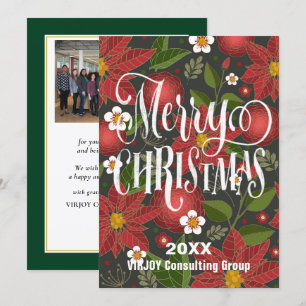 Cartes Pour Fêtes Annuelles Poinsettia Floral Élégant Script Photo Business