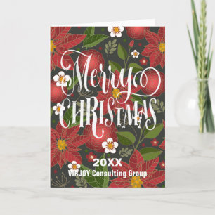 Cartes Pour Fêtes Annuelles Poinsettia Floral Élégant Script Photo Business