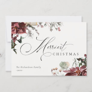 Cartes Pour Fêtes Annuelles Poinsettia Floral Rouge Foncé Noël Très Joyeux