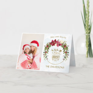 Cartes Pour Fêtes Annuelles Poinsettia Gold Merry And Bright Photo Christmas