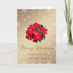 Cartes Pour Fêtes Annuelles Poinsettia, Gold Snowflakes, Salutation d'entrepri
