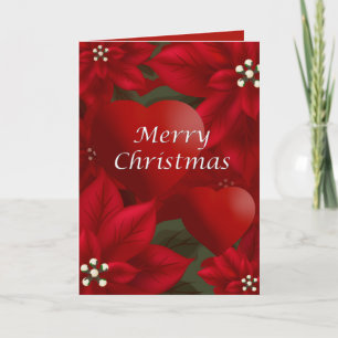 Cartes Pour Fêtes Annuelles Poinsettia & Hearts Salutation de Noël