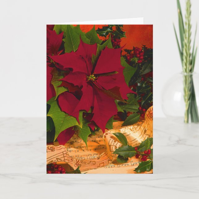Cartes Pour Fêtes Annuelles Poinsettia, Holly & Ribbon (Devant)