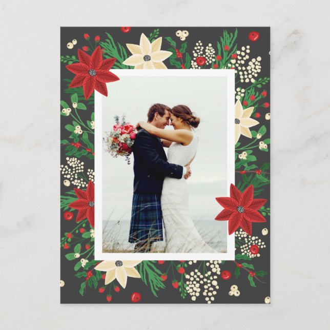 Cartes Pour Fêtes Annuelles Poinsettia & Mistletoe - Photo Mariage de Noël (Devant)