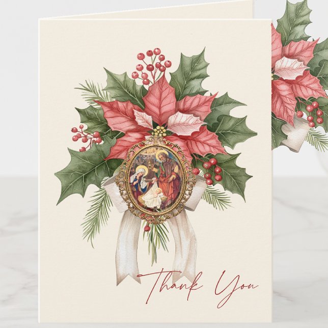 Cartes Pour Fêtes Annuelles Poinsettia Nativité de Jésus Écriture Religieuse (Créateur téléchargé)