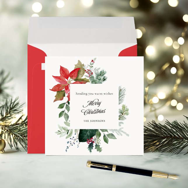 Cartes Pour Fêtes Annuelles Poinsettia peint à la main Joyeux Noël botanique (Créateur téléchargé)