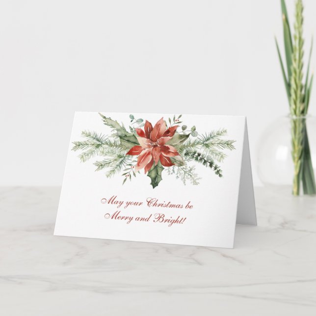Cartes Pour Fêtes Annuelles Poinsettia rouge et Noël À feuillage persistant de (Devant)