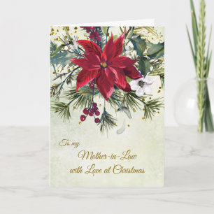 Cartes Pour Fêtes Annuelles Poinsettia, sainte, pin Noël Mère en droit