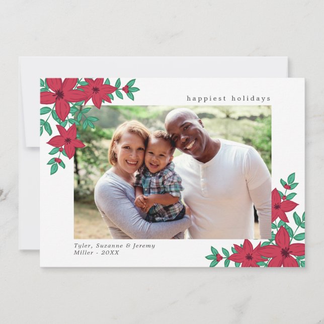 Cartes Pour Fêtes Annuelles Poinsettias & Berries Happy Holidays Photo (Devant)