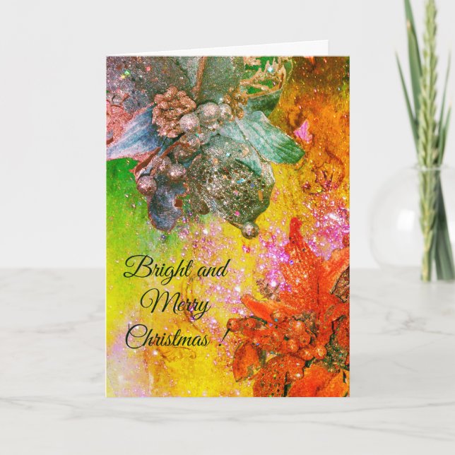 CARTES POUR FÊTES ANNUELLES POINSETTIAS BLEU ROUGE, ÉTOILES XMAS EN ÉTOILES D' (Devant)