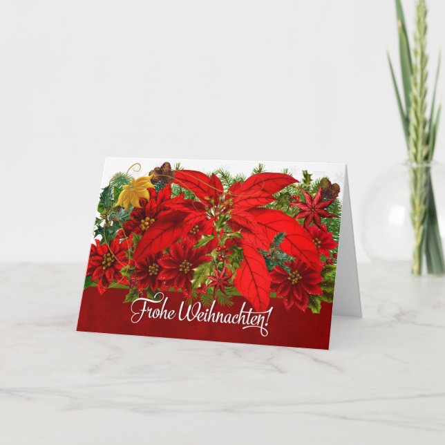 Cartes Pour Fêtes Annuelles Poinsettias de Noël Allemand Frohe Weihnachten! (Devant)