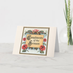 Cartes Pour Fêtes Annuelles Poinsettias de Noël Vintage dans un cadre d'orneme