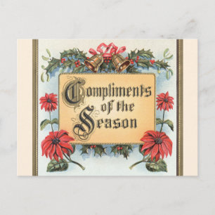 Cartes Pour Fêtes Annuelles Poinsettias de Noël Vintage dans un cadre d'orneme