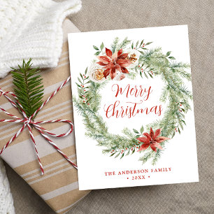 Cartes Pour Fêtes Annuelles Poinsettias élégantes et verdure non photo