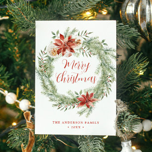 Cartes Pour Fêtes Annuelles Poinsettias élégantes et verdure non photo