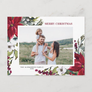 Cartes Pour Fêtes Annuelles Poinsettias et Fir Feuilles Joyeux Noël Photo
