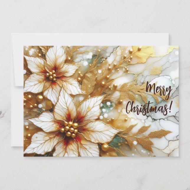 Cartes Pour Fêtes Annuelles Poinsettias peints en or 02 (Devant)