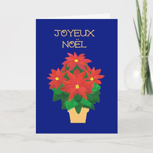 Cartes Pour Fêtes Annuelles Poinsettias rouges sur la salutation bleue de (Devant)